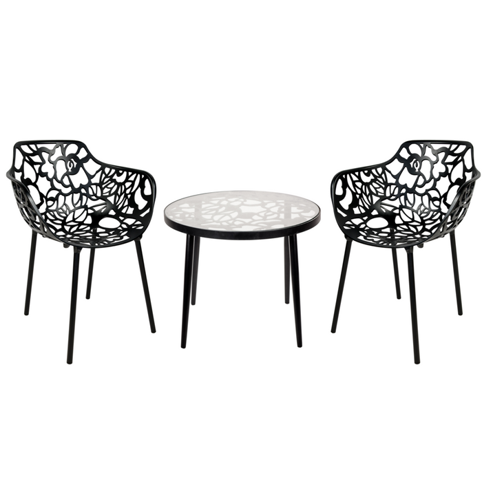 Elegant 3-Piece Aluminum Outdoor Patio Dining Set with Durable Tempered Glass Top Table