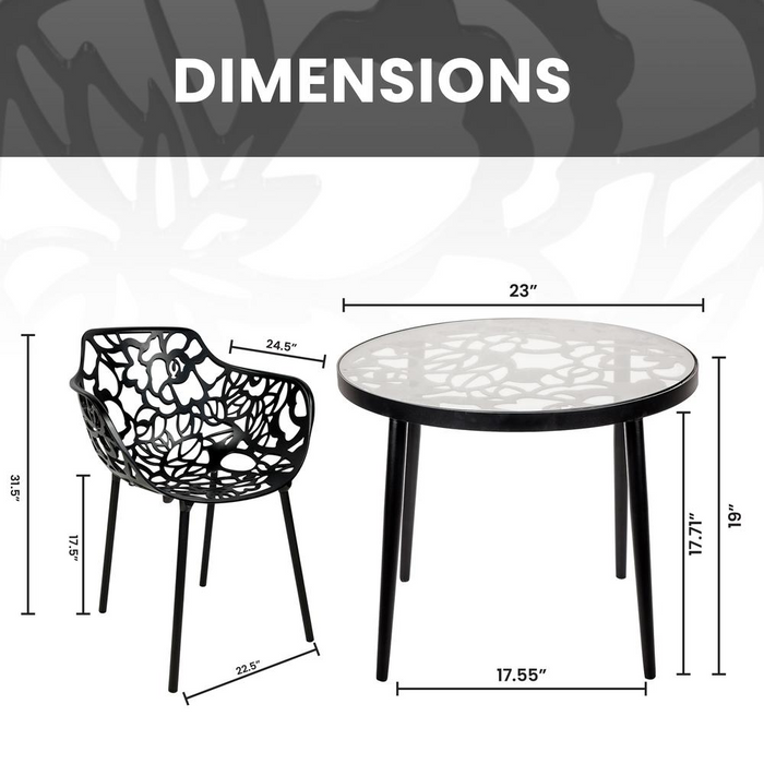 Elegant 3-Piece Aluminum Outdoor Patio Dining Set with Durable Tempered Glass Top Table