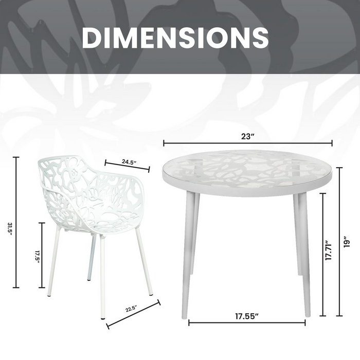 Elegant 3-Piece Aluminum Outdoor Patio Dining Set with Tempered Glass Table