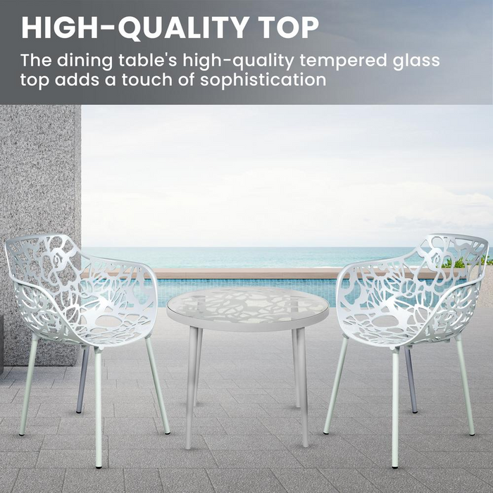 Elegant 3-Piece Aluminum Outdoor Patio Dining Set with Tempered Glass Table