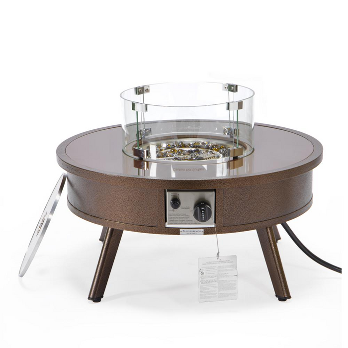 Walbrooke Modern Aluminum Round Fire Pit Table - Outdoor Patio Side Table