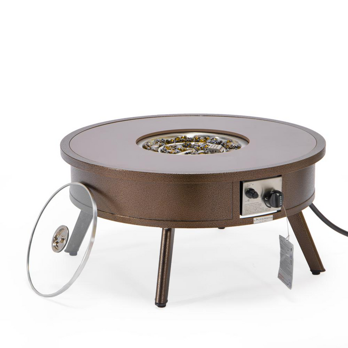 Walbrooke Modern Aluminum Round Fire Pit Table - Outdoor Patio Side Table