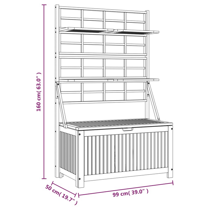 vidaXL Storage Box with Trellis Gray 39"x19.7"x63" Solid Wood Acacia