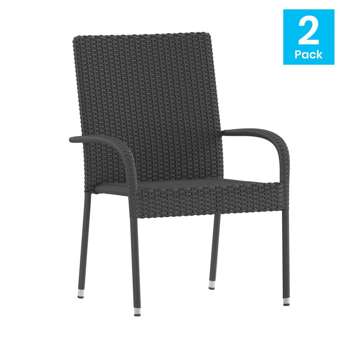 Maxim Set of 2 Stackable Indoor/Outdoor Wicker Dining Chairs with Arms - Weather-Resistant Steel Frames - Gray