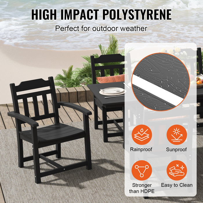 VEVOR 7 Pieces Patio Dining Set - Outdoor Rectangle Furniture Table and Chairs Set - All Weather Garden Furniture Table Sets - HIPS Patio Conversation Set - Black