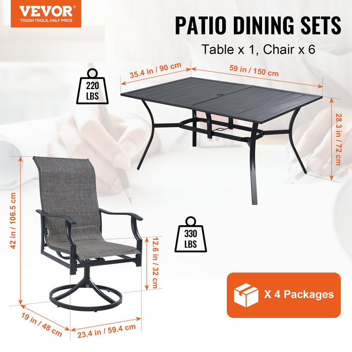 VEVOR 7 Pieces Patio Dining Set - All Weather Garden Furniture Table Sets, Black