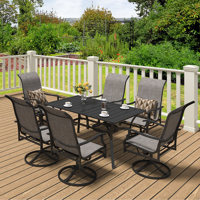 VEVOR 7 Pieces Patio Dining Set - All Weather Garden Furniture Table Sets, Black