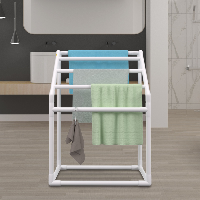 VEVOR Pool Towel Rack - Freestanding Outdoor PVC Trapedozal Poolside Storage Organizer