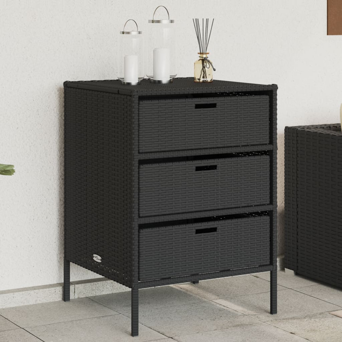 vidaXL Patio Storage Cabinet Black 21.7"x23.2"x31.5" Poly Rattan - Durable Outdoor Storage Solution