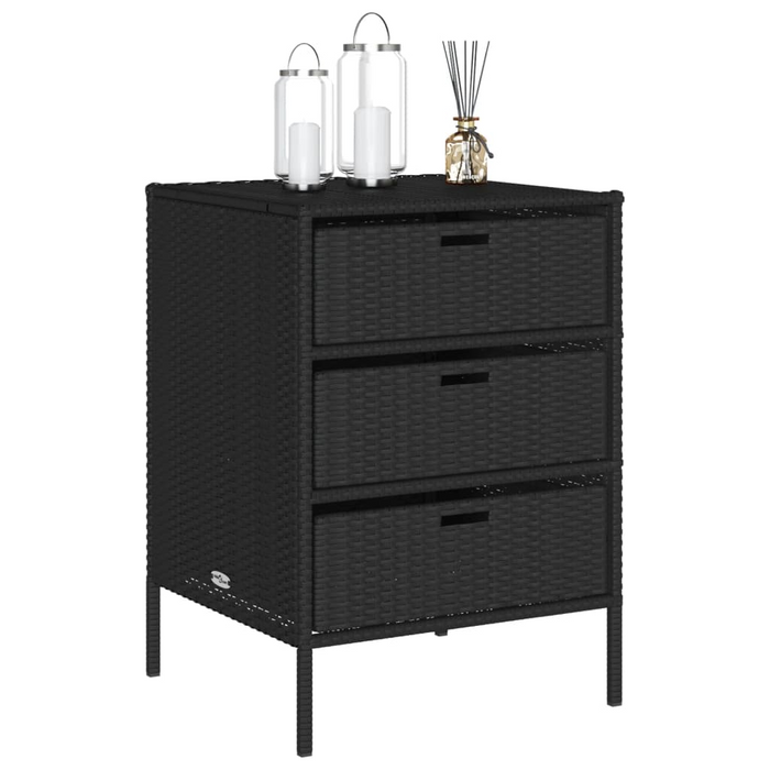 vidaXL Patio Storage Cabinet Black 21.7"x23.2"x31.5" Poly Rattan - Durable Outdoor Storage Solution