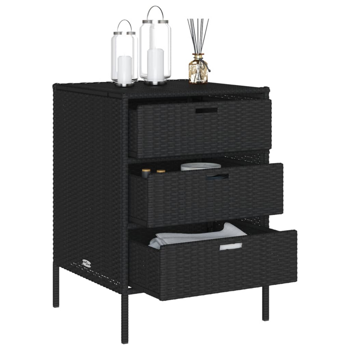 vidaXL Patio Storage Cabinet Black 21.7"x23.2"x31.5" Poly Rattan - Durable Outdoor Storage Solution