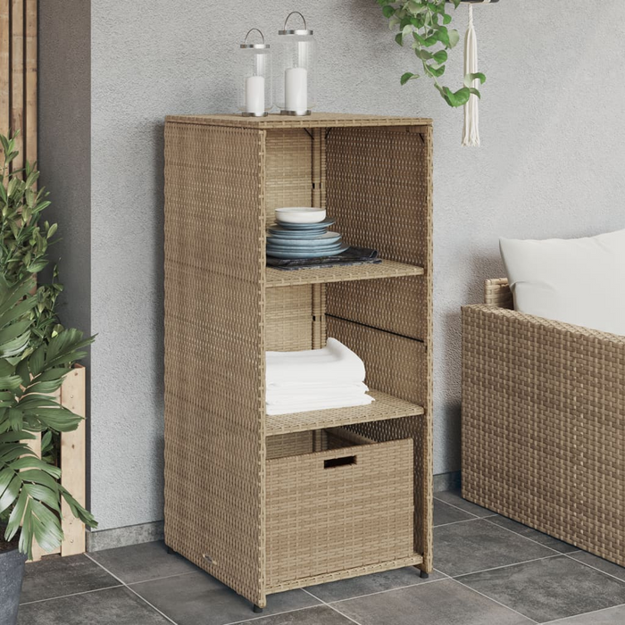 vidaXL Beige Patio Storage Cabinet – 19.7"x21.7"x45.3" Poly Rattan Outdoor Organizer