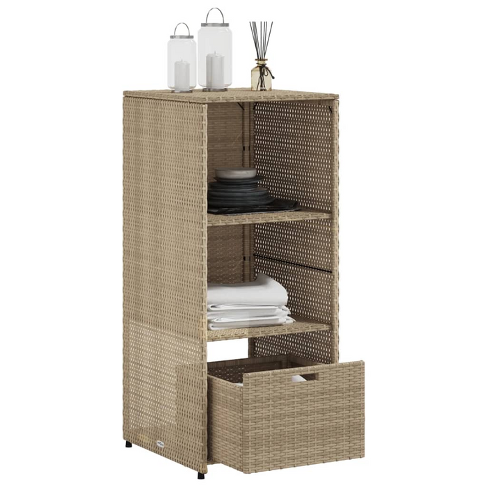 vidaXL Beige Patio Storage Cabinet – 19.7"x21.7"x45.3" Poly Rattan Outdoor Organizer