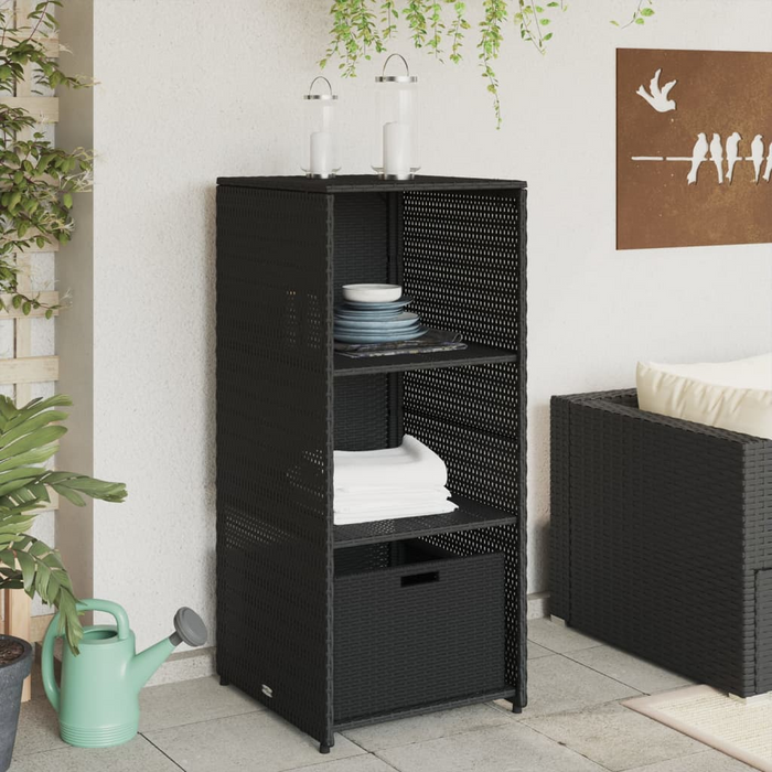 vidaXL Patio Storage Cabinet Black 19.7"x21.7"x45.3" Poly Rattan - Outdoor Furniture Organizer