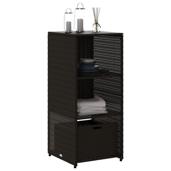 vidaXL Patio Storage Cabinet Black 19.7"x21.7"x45.3" Poly Rattan - Outdoor Furniture Organizer