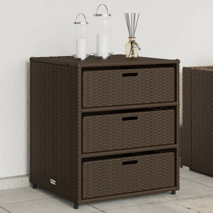 vidaXL Patio Storage Cabinet Brown 21.7"x23.2"x27.2" Poly Rattan - Durable Outdoor Storage Solution