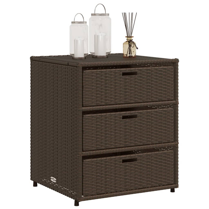 vidaXL Patio Storage Cabinet Brown 21.7"x23.2"x27.2" Poly Rattan - Durable Outdoor Storage Solution