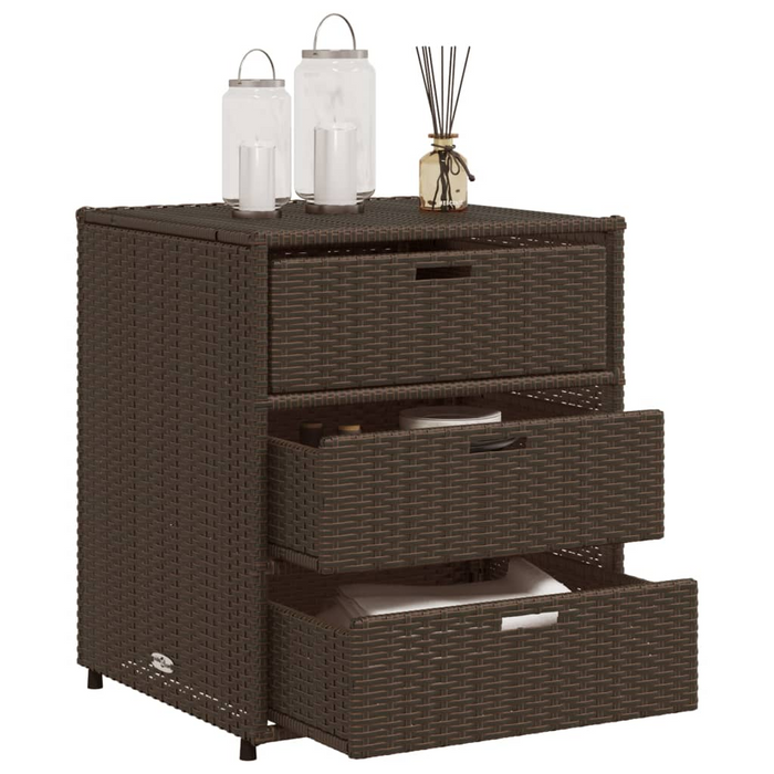 vidaXL Patio Storage Cabinet Brown 21.7"x23.2"x27.2" Poly Rattan - Durable Outdoor Storage Solution