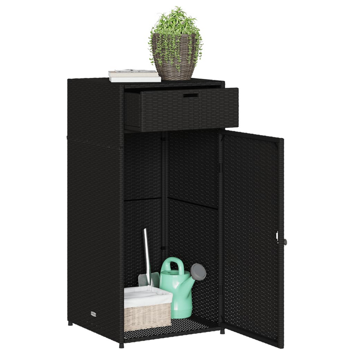 vidaXL Patio Storage Cabinet Black 21.7"x21.7"x43.7" Poly Rattan - Outdoor Furniture Storage