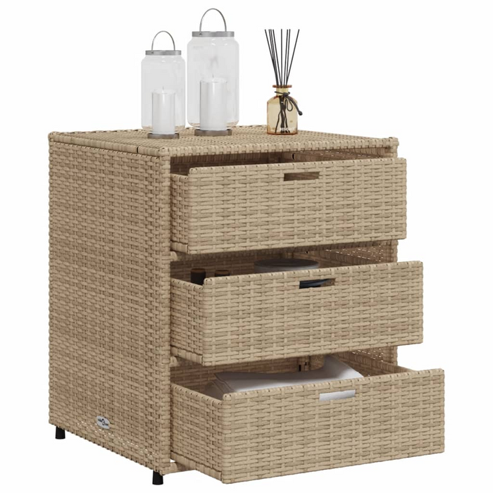 vidaXL Outdoor Patio Storage Cabinet Beige | Poly Rattan | 21.7"x23.2"x27.2"