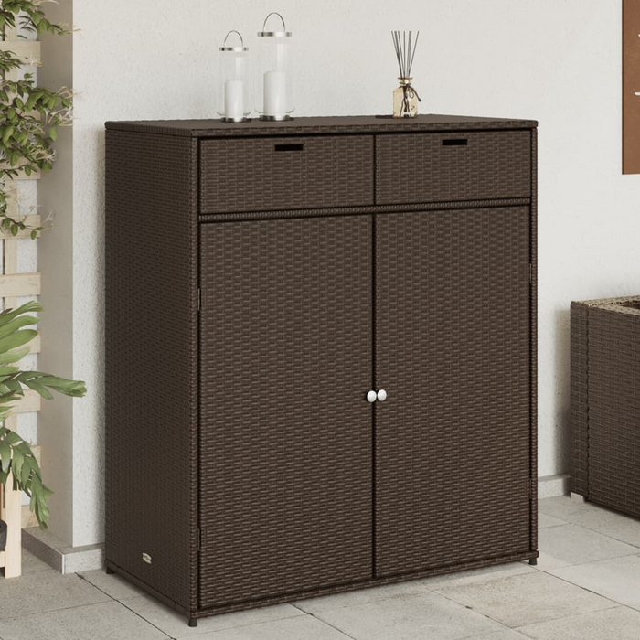 vidaXL Brown Poly Rattan Patio Storage Cabinet - 41.3"x21.7"x44.5" | Durable Outdoor Organizer