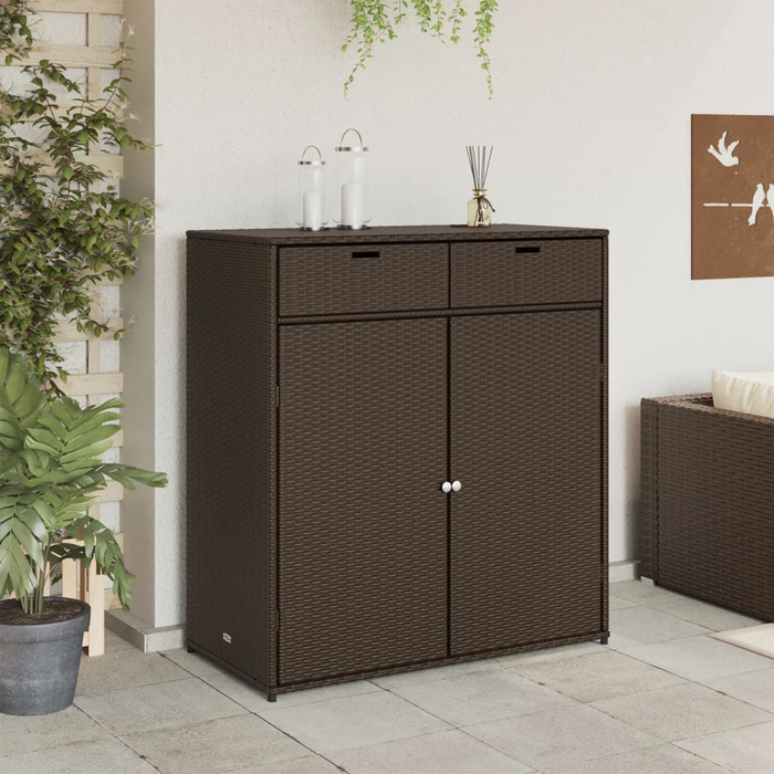 vidaXL Brown Poly Rattan Patio Storage Cabinet - 41.3"x21.7"x44.5" | Durable Outdoor Organizer