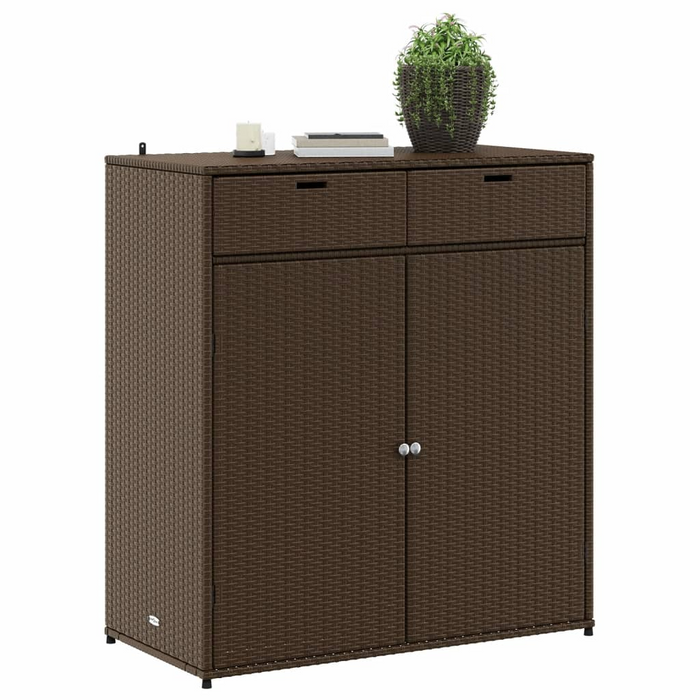 vidaXL Brown Poly Rattan Patio Storage Cabinet - 41.3"x21.7"x44.5" | Durable Outdoor Organizer