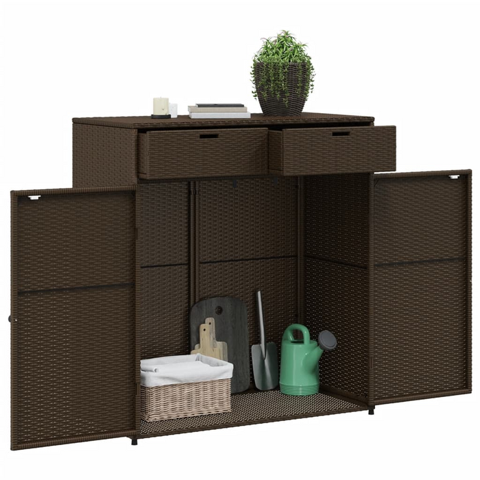 vidaXL Brown Poly Rattan Patio Storage Cabinet - 41.3"x21.7"x44.5" | Durable Outdoor Organizer