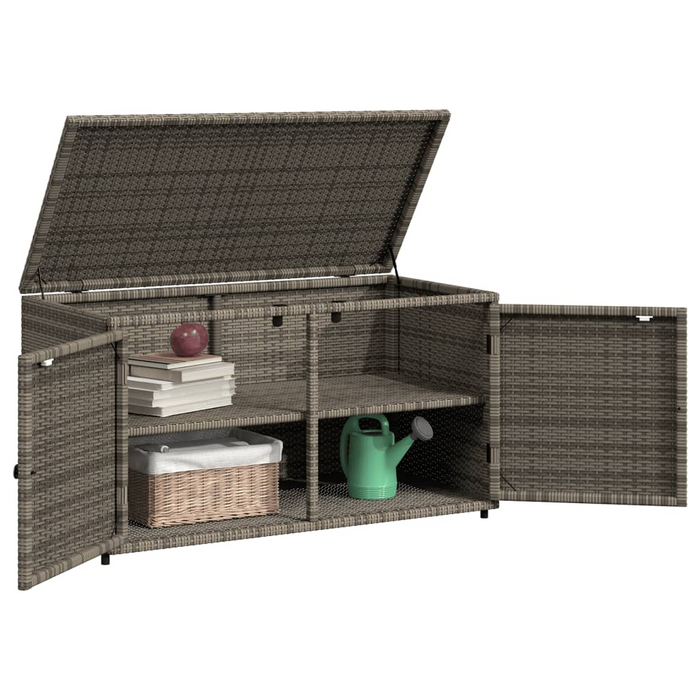 vidaXL Gray Poly Rattan Patio Storage Cabinet 43.3"x21.7"x23.8" – Durable & Weather-Resistant Outdoor Solution