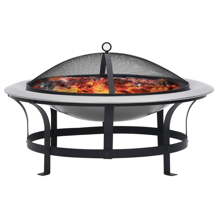 vidaXL Outdoor Fire Pit with Grill Stainless Steel 29.9" - Rust Resistant, Weatherproof, and Stylish Design