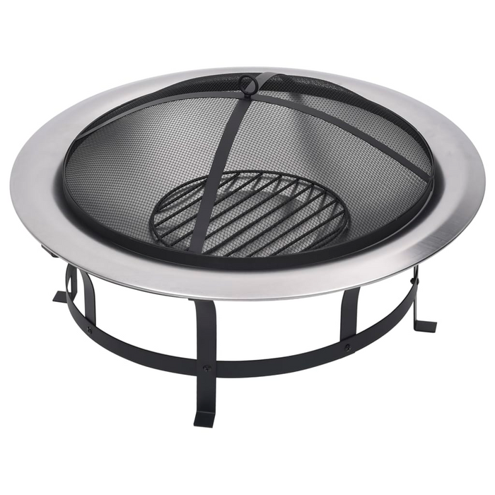 vidaXL Outdoor Fire Pit with Grill Stainless Steel 29.9" - Rust Resistant, Weatherproof, and Stylish Design