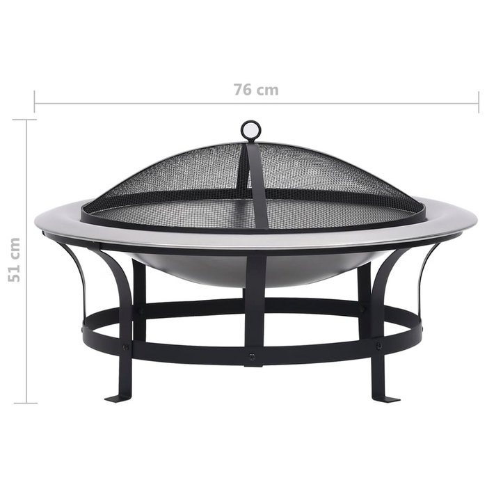 vidaXL Outdoor Fire Pit with Grill Stainless Steel 29.9" - Rust Resistant, Weatherproof, and Stylish Design