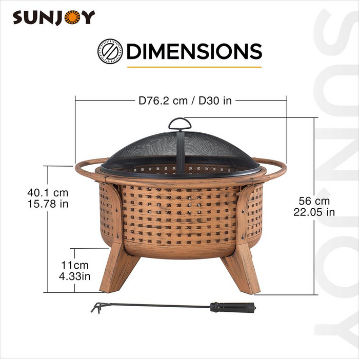 Sunjoy 30 in. Outdoor Wood-Burning Fire Pit - Create a Cozy Backyard Retreat