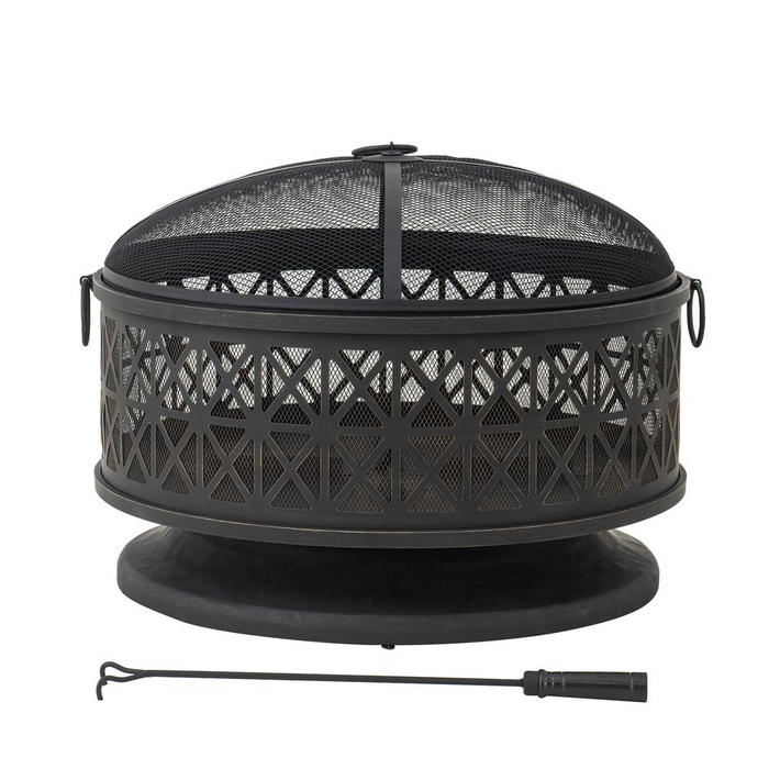 Sunjoy Outdoor Steel Fire Pit with Decorative Mesh Screen