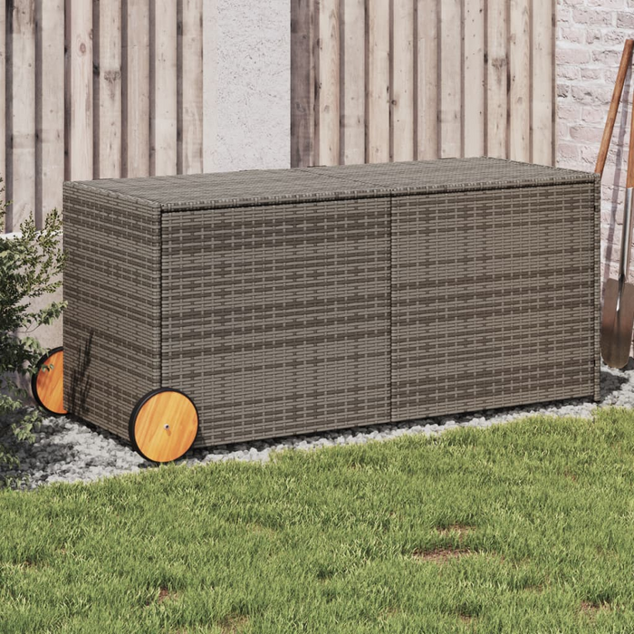 vidaXL Gray Poly Rattan Garden Storage Box with Wheels - 74.8 Gal Capacity