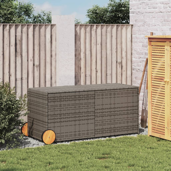 vidaXL Gray Poly Rattan Garden Storage Box with Wheels - 74.8 Gal Capacity