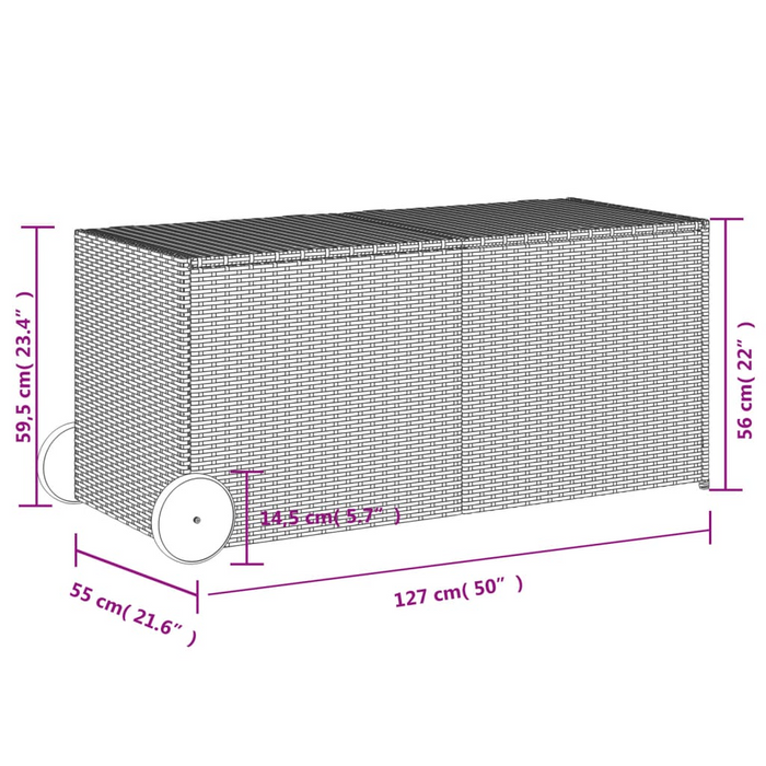 vidaXL Gray Poly Rattan Garden Storage Box with Wheels - 74.8 Gal Capacity