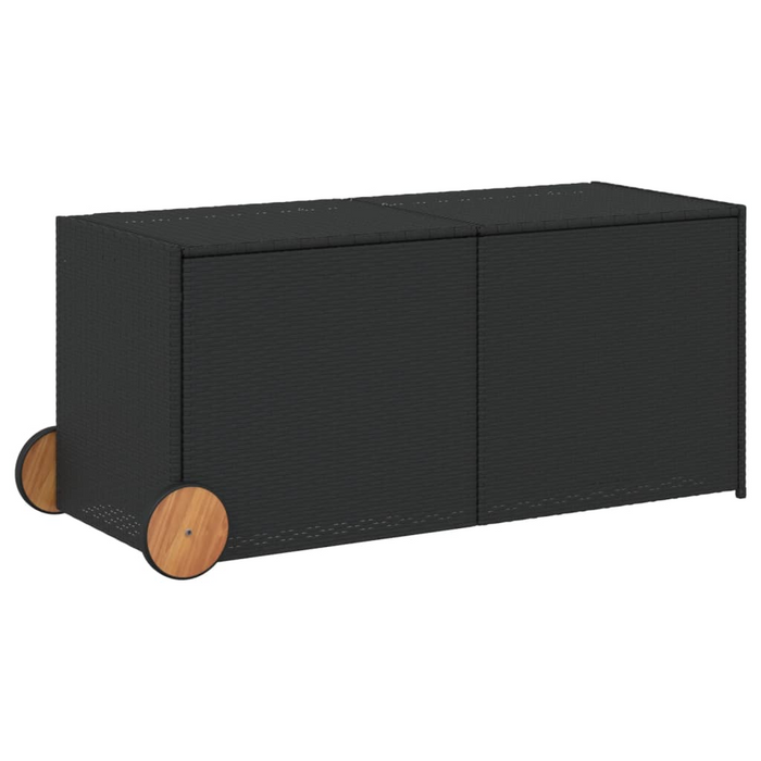 vidaXL Garden Storage Box with Wheels - Black 74.8 Gal Poly Rattan - Durable & Weather-Resistant Outdoor Solution