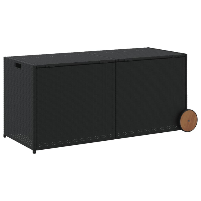 vidaXL Garden Storage Box with Wheels - Black 74.8 Gal Poly Rattan - Durable & Weather-Resistant Outdoor Solution