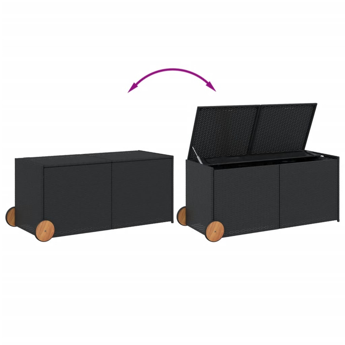 vidaXL Garden Storage Box with Wheels - Black 74.8 Gal Poly Rattan - Durable & Weather-Resistant Outdoor Solution