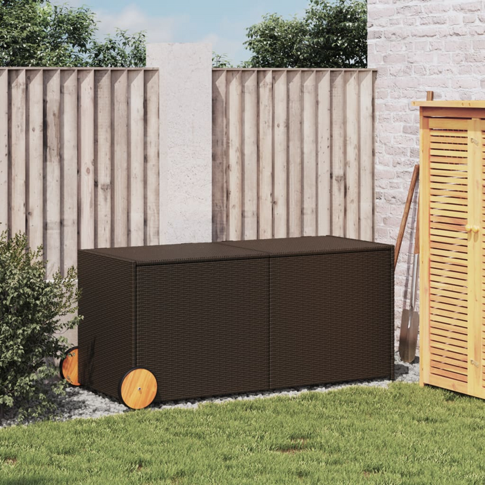 vidaXL Garden Storage Box with Wheels Brown 74.8 Gal Poly Rattan