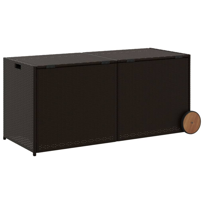 vidaXL Garden Storage Box with Wheels Brown 74.8 Gal Poly Rattan