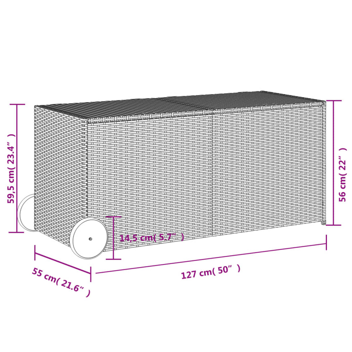 vidaXL Garden Storage Box with Wheels Brown 74.8 Gal Poly Rattan