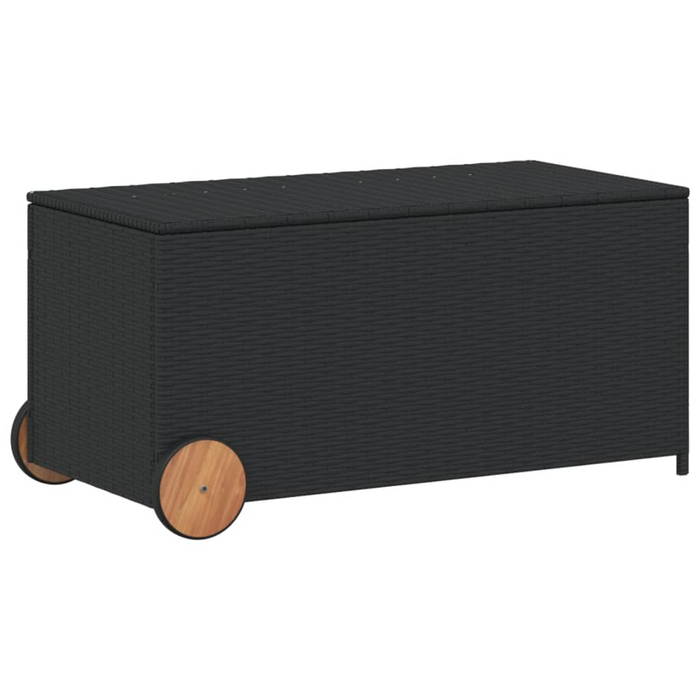 vidaXL Garden Storage Box with Wheels - 50.2 Gal Poly Rattan in Black