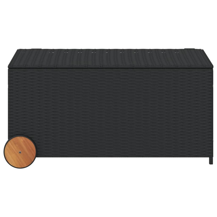 vidaXL Garden Storage Box with Wheels - 50.2 Gal Poly Rattan in Black