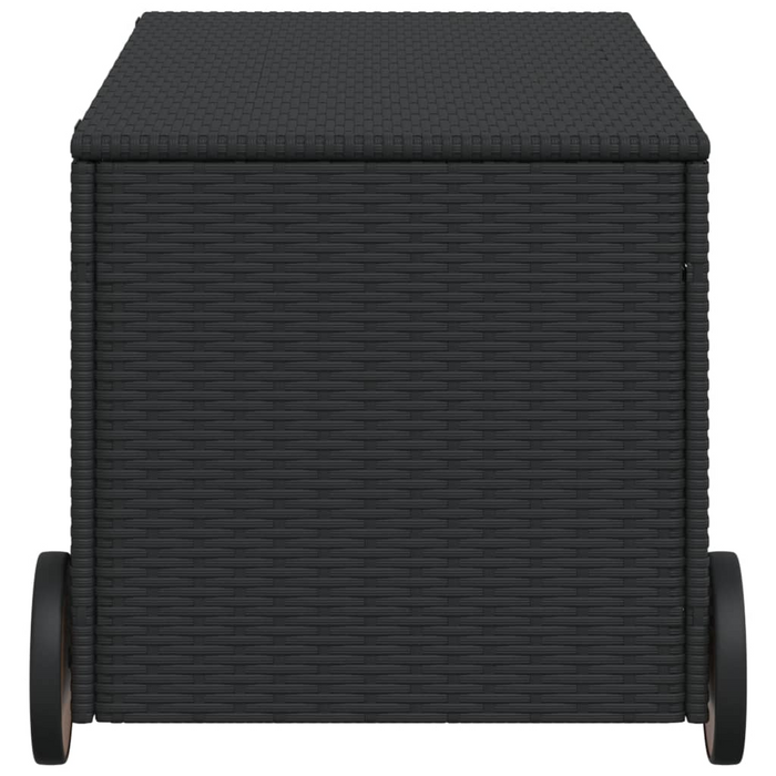 vidaXL Garden Storage Box with Wheels - 50.2 Gal Poly Rattan in Black