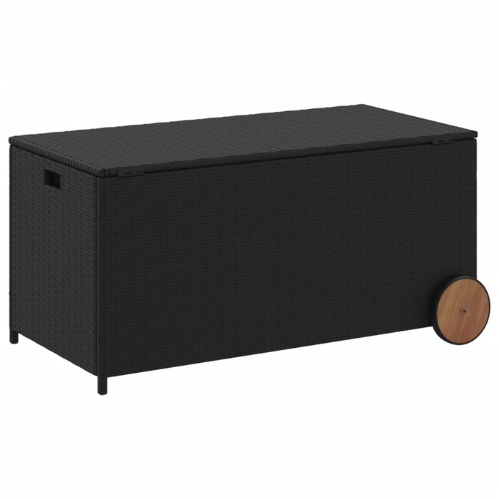 vidaXL Garden Storage Box with Wheels - 50.2 Gal Poly Rattan in Black