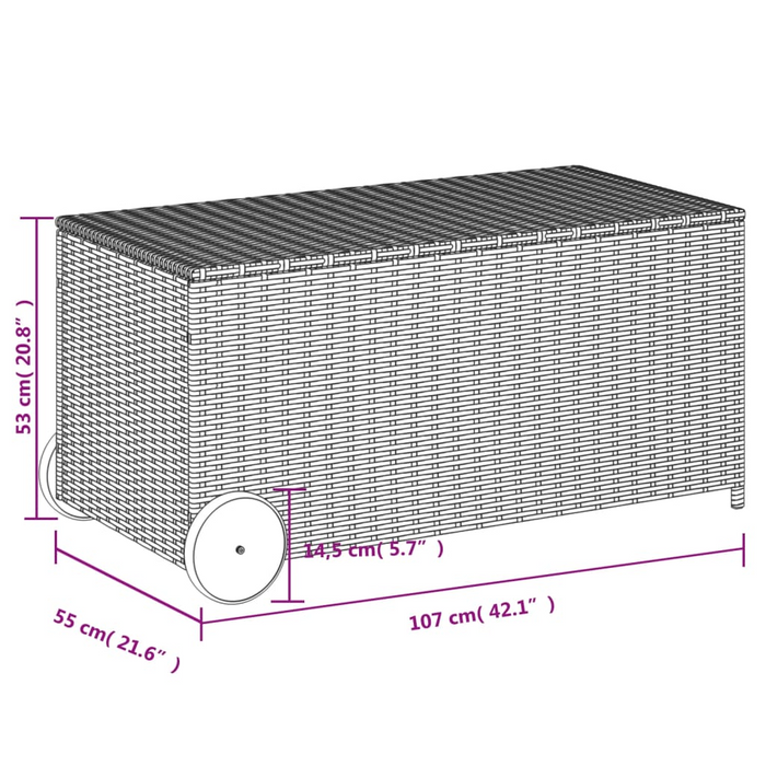 vidaXL Garden Storage Box with Wheels - 50.2 Gal Poly Rattan in Black