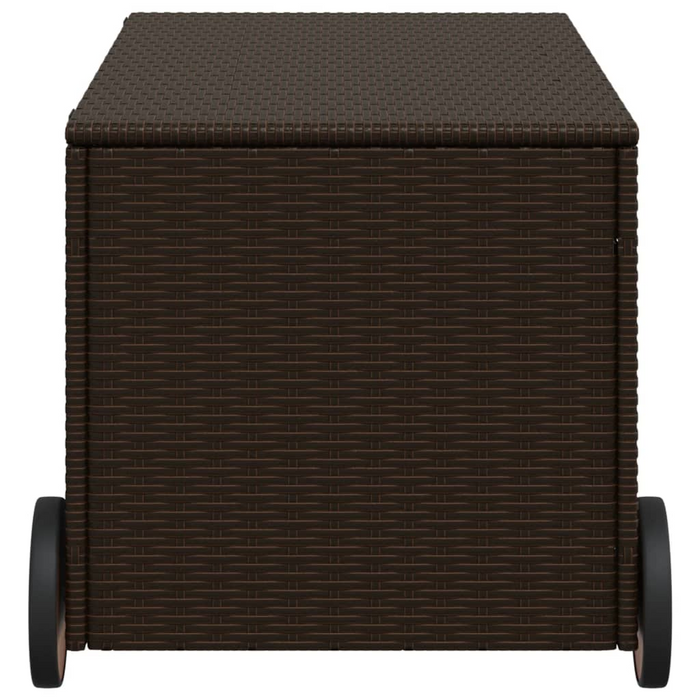 vidaXL Garden Storage Box with Wheels Brown 50.2 Gal Poly Rattan - Outdoor Storage Solution