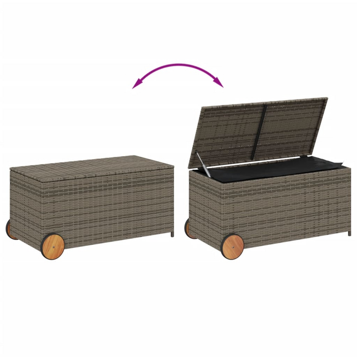 vidaXL Garden Storage Box with Wheels Gray 50.2 Gal Poly Rattan